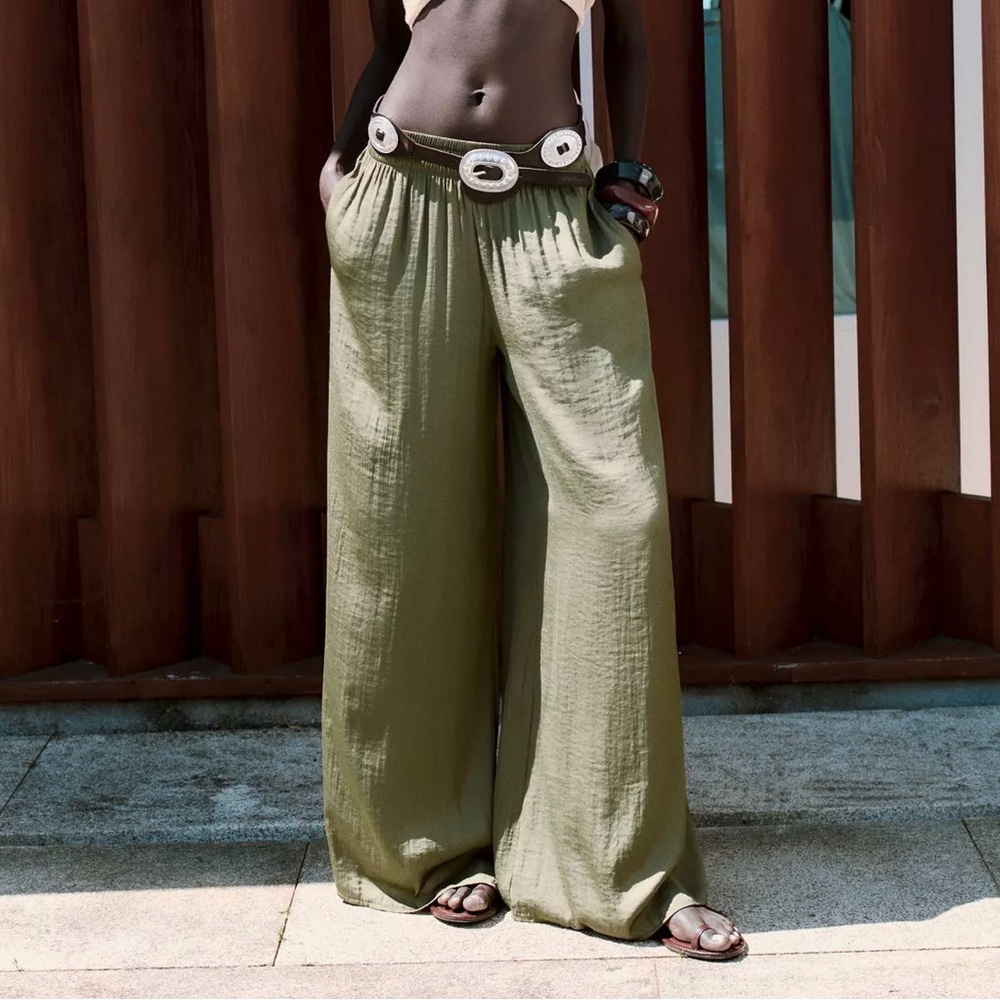 Zara Flowy Wide Leg‎ Trouser Pants Boho Office